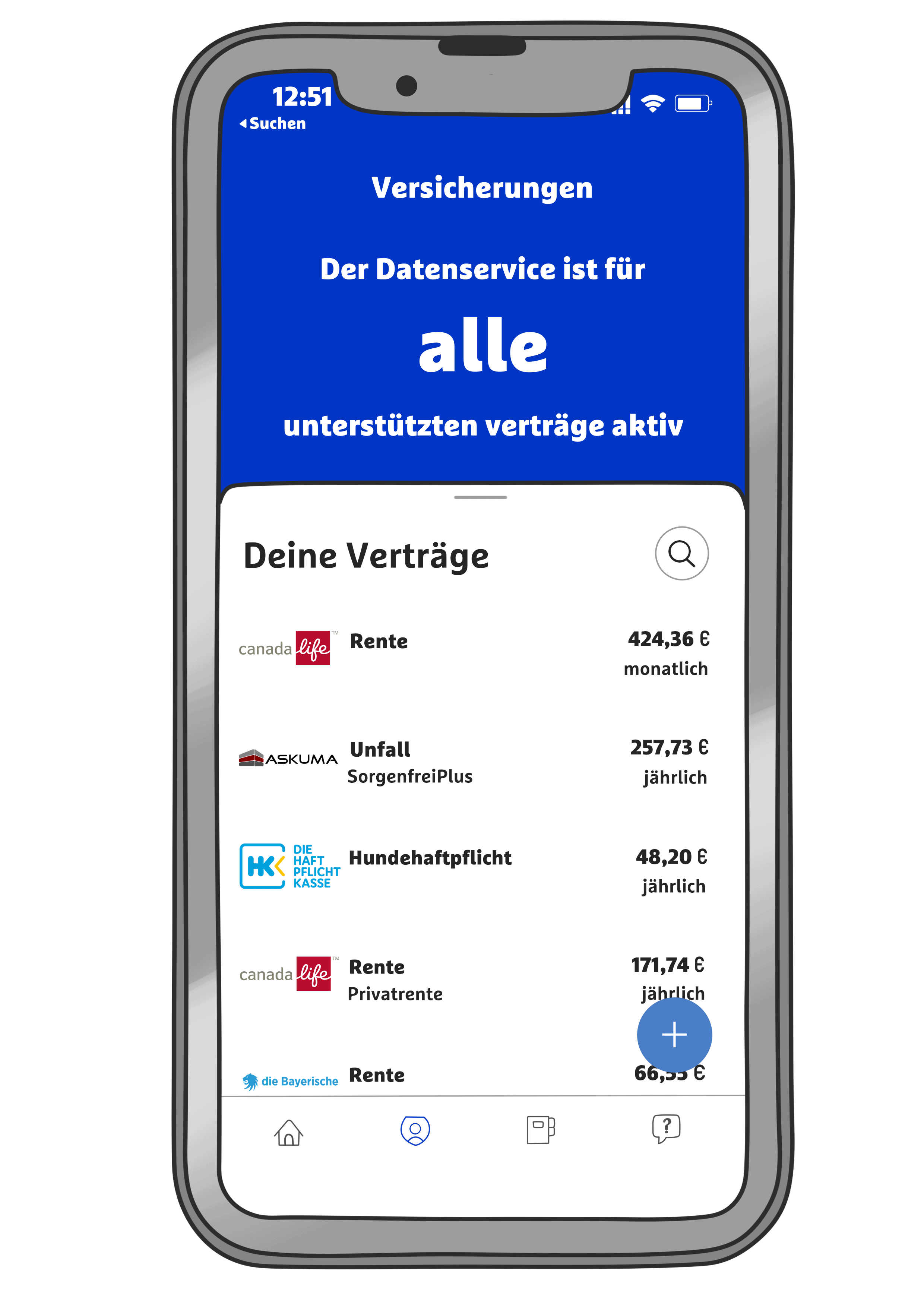 simplr app neues design als grafik die die bestehenden Versicherungen anzeigt